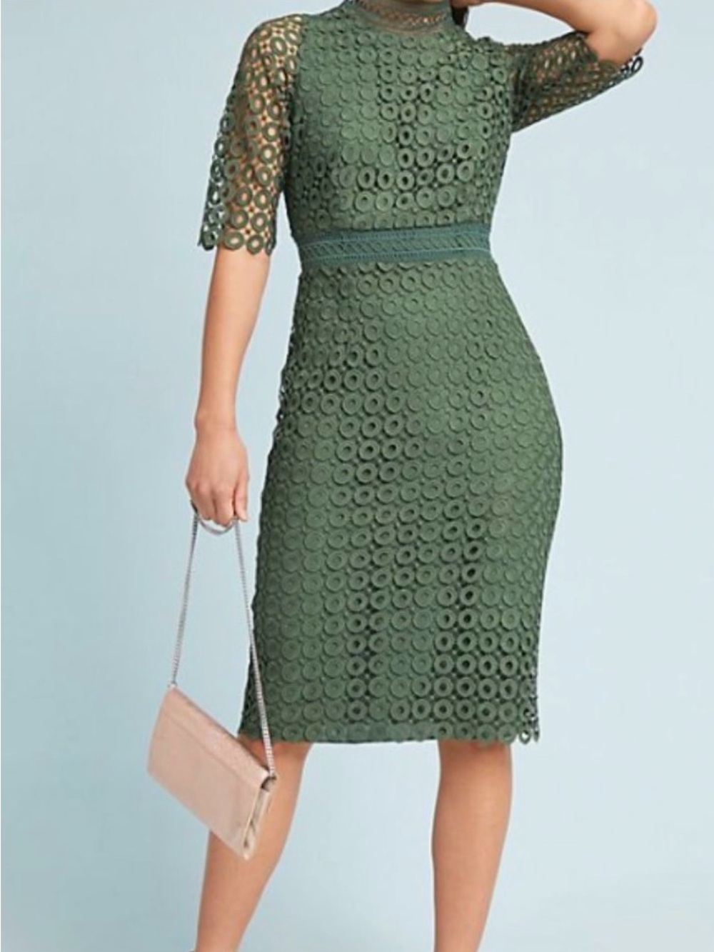 Shoshanna Laila Olive Green Lace Sheath Dress
